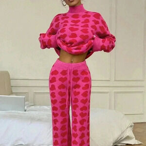 Multicolor Casual Women's Heart Design & Versatile Knitted Sweater